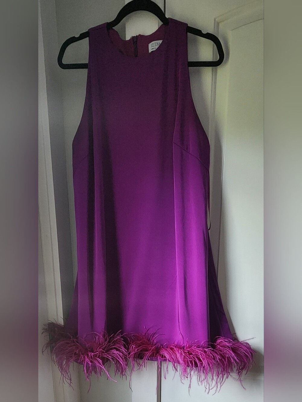 Mac Duggal Purple Feather-Trim Sleeveless Mini Dress